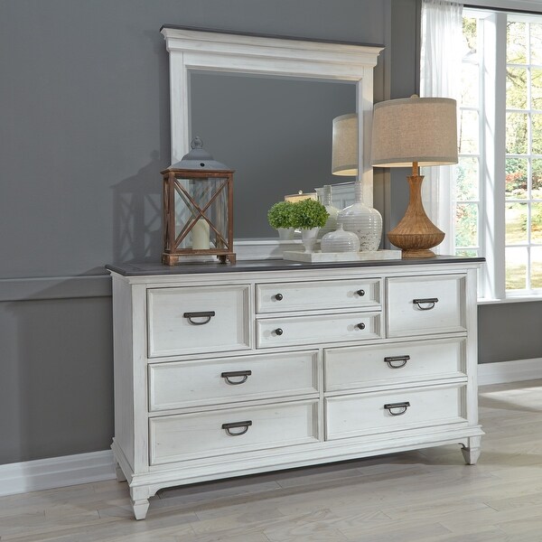 Copper Grove Allyson Park Wirebrushed White Charcoal Dresser and Mirror - - 25673984