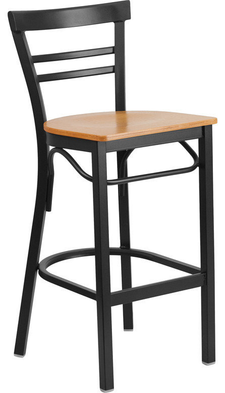 Black Two Slat Ladder Back Metal Restaurant Barstool   Natural Wood Seat   Transitional   Accent Chests And Cabinets   by VirVentures  Houzz