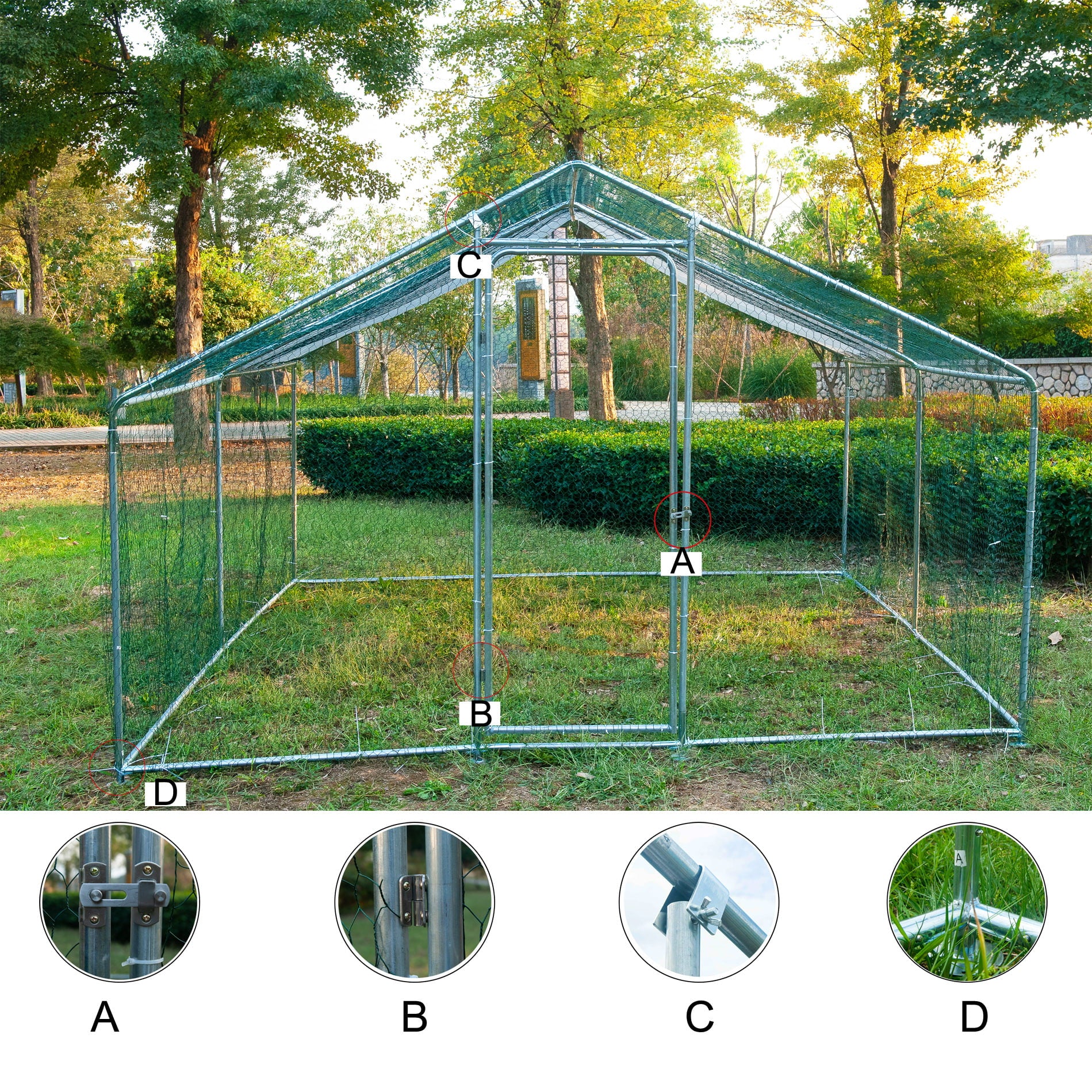 Outdoor Large Metal Chicken Coop for 20-40 chickens Walk-in Hen House Poultry Pet Hutch w/ Cover Garden Backyard Cage for Farm Use