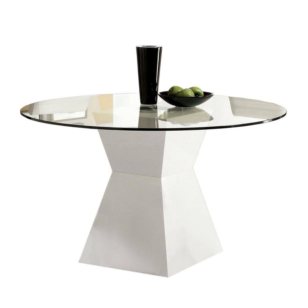 Furniture of America Alastore 45 in. Round White Glass Dining Table IDF-8371WH-T