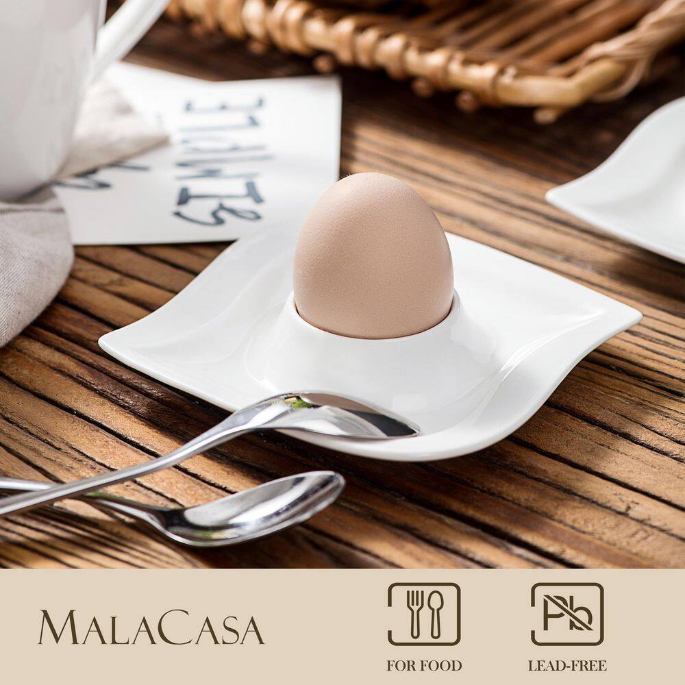 MALACASA Elvira White Porcelain Egg Cup Holders (Set of 6) ELVIRA-6ES
