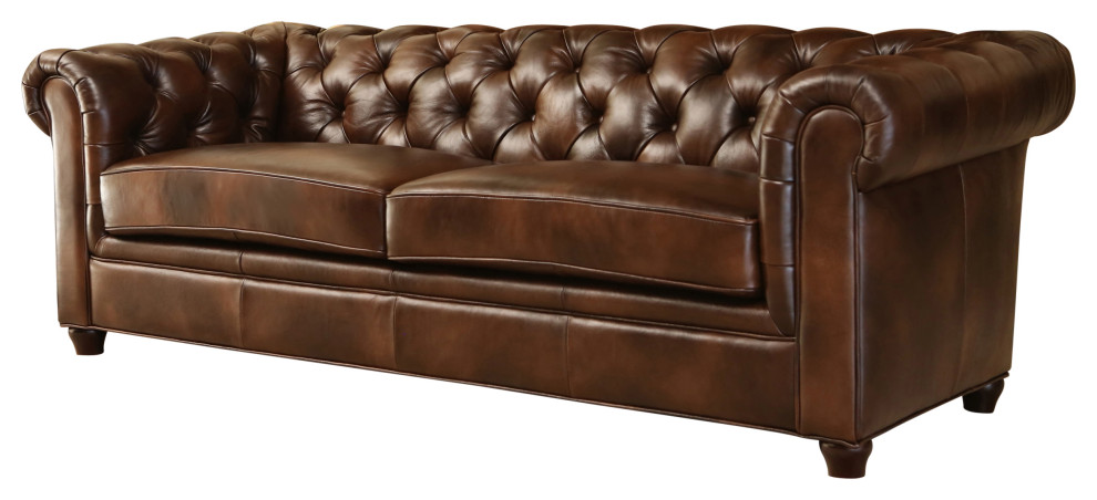 Tuscan Tufted Top Grain Leather Sofa  Brown   Traditional   Sofas   by Abbyson Living  Houzz