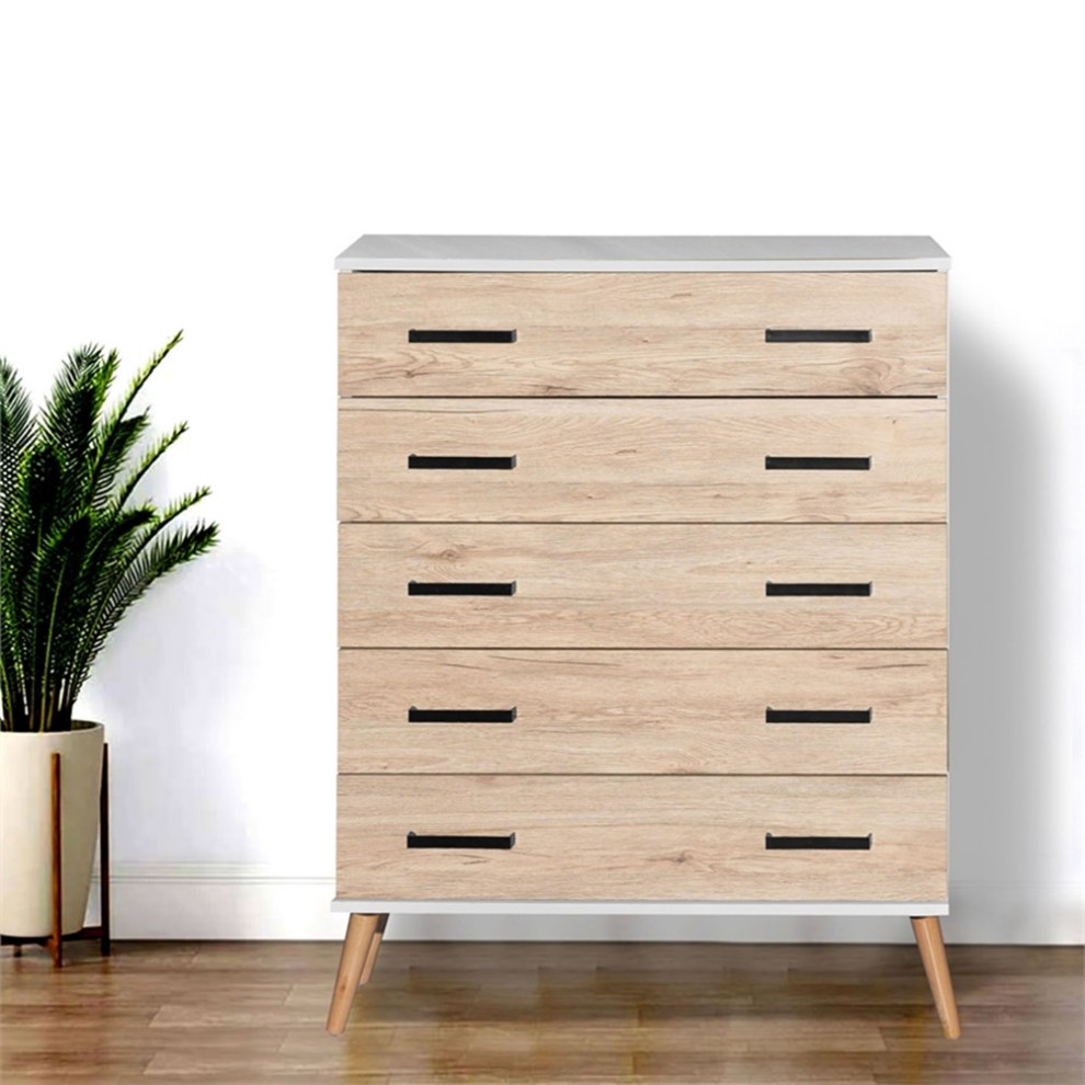 Better Home Products Eli Mid Century Modern 5 Drawer Chest Dark Gray  ampHoney Oak   Midcentury   Dressers   by Homesquare  Houzz