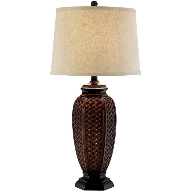 Tall Woven Wicker Pattern Beige Linen Drum Shade For Living Room Family Bedroom Bedside Nightstand