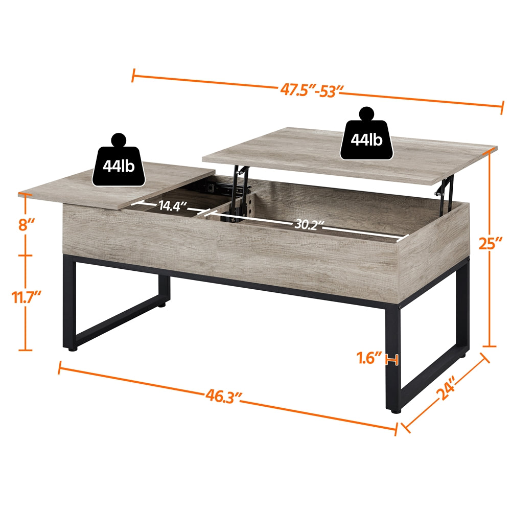 Alden Design Split Lift Top Rectangular Wood Coffee Table, Large, Rustic Gray