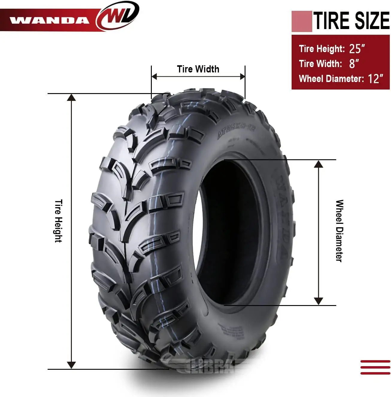 Set of 2 New WANDA ATV/UTV Tires 25x8-12 /6PR P373 - 10243 â�¦