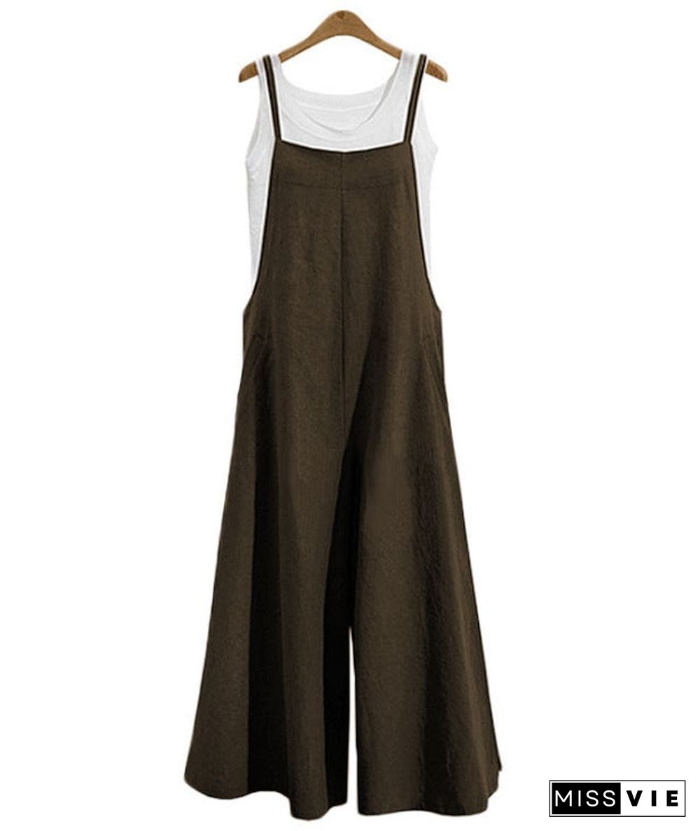 Women's Loose Conjoined Wide Leg Pants Casual Jumpsuit Linen