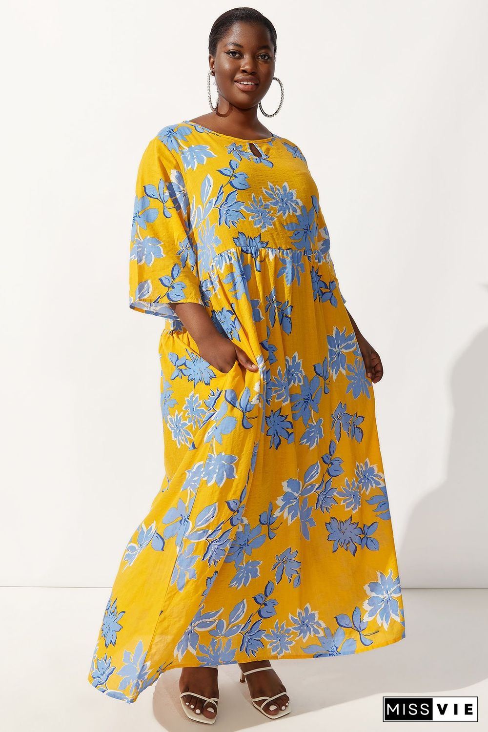 Round-neck Floral-print Maxi Dress P14444