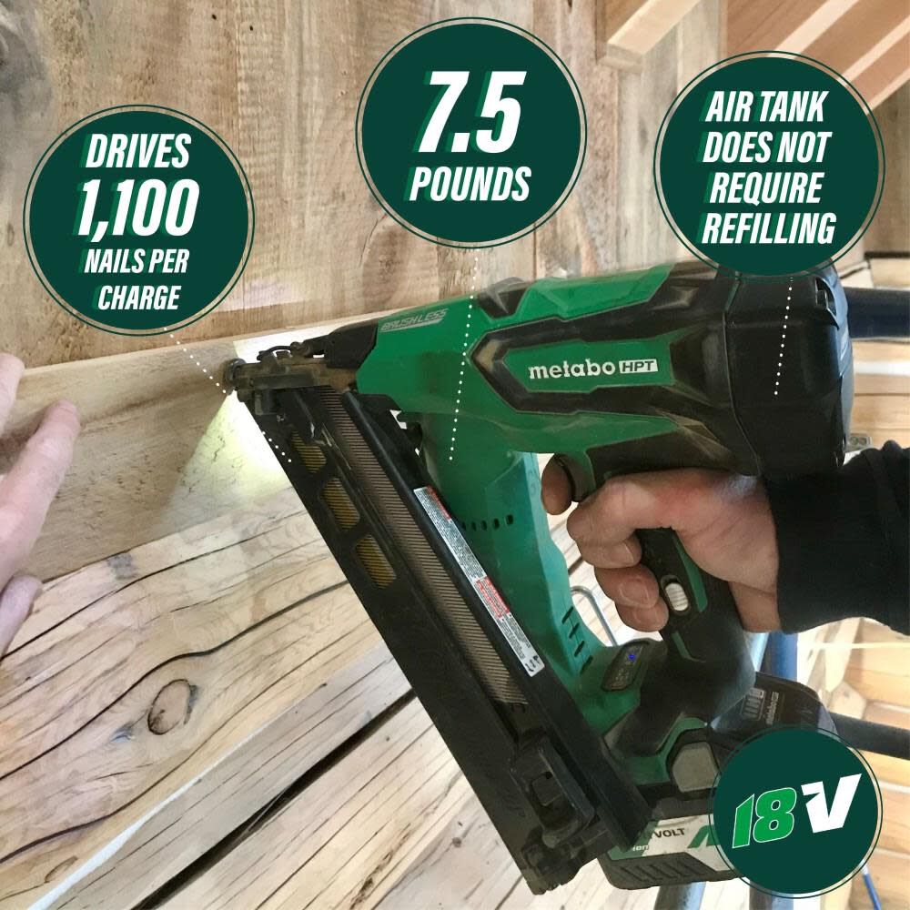 Metabo HPT 2-1/2 In. 18V Brushless Lithium Ion 15 Gauge Angled Finish Nailer NT1865DMASM from Metabo HPT