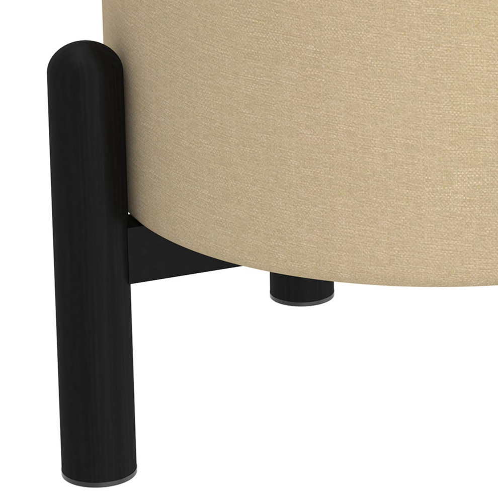 Mid Century Modern Fabric and Wood Round Storage Ottoman   Midcentury   Footstools And Ottomans   by WHI  Houzz