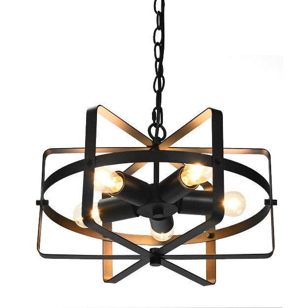 Tangkula Industrial Ceiling Light Fixture 5 light Metal Drum Shape Industrial Pendant Light Hanging Chandelier Light