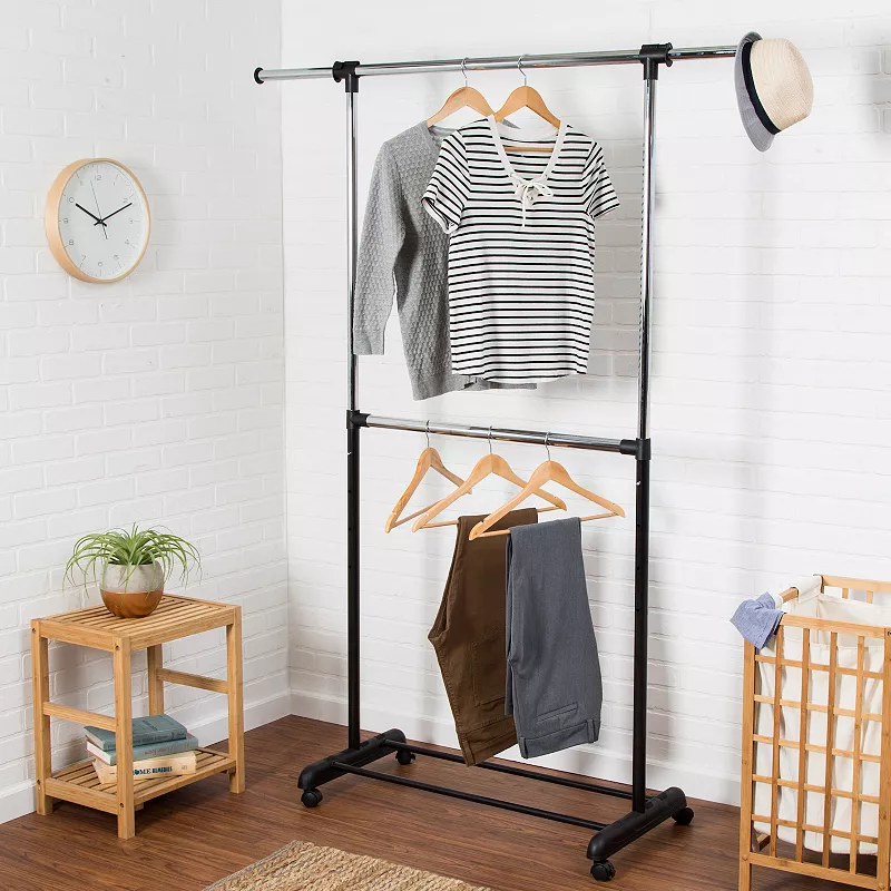 Honey-Can-Do Adjustable Rolling Metal Double Clothes Rack