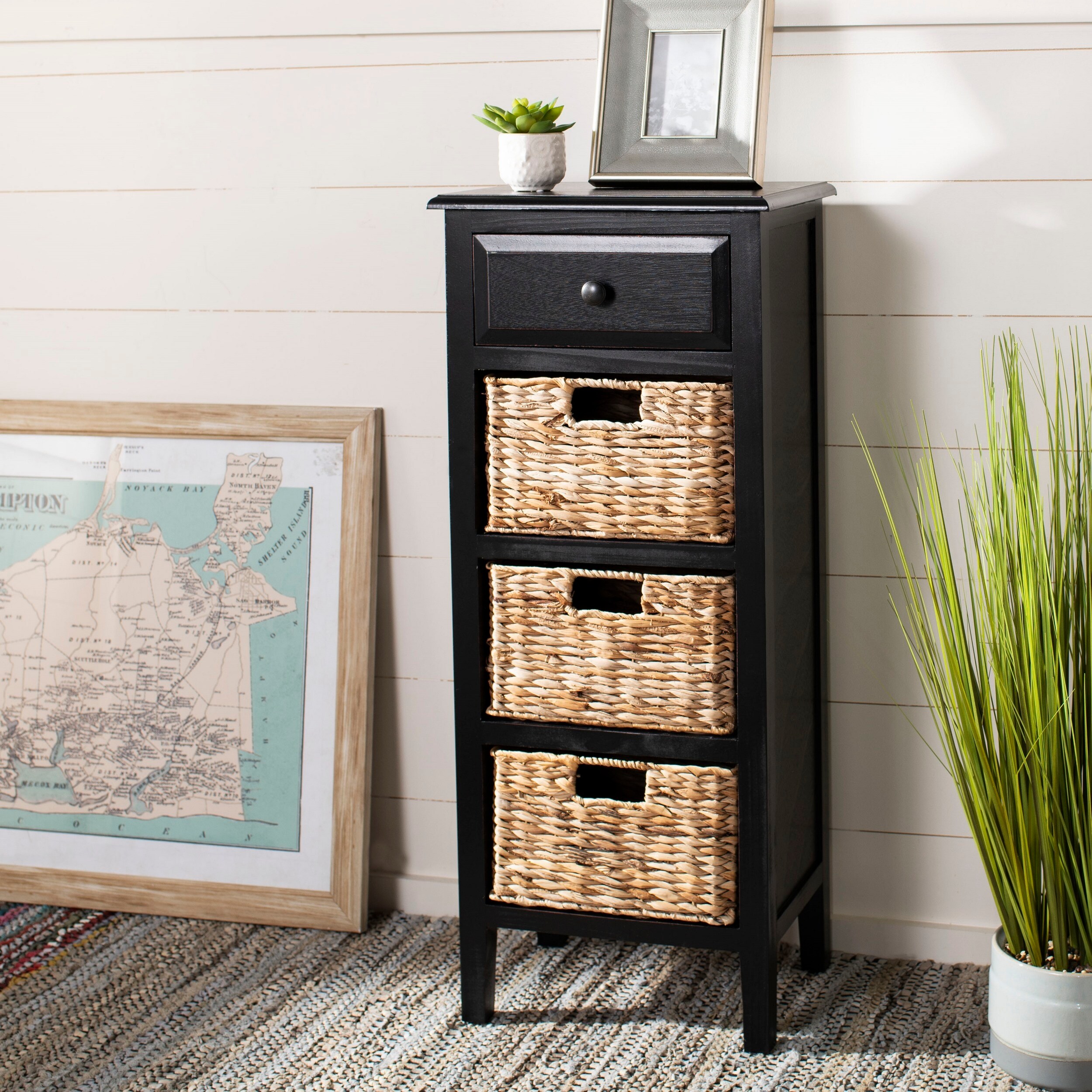 SAFAVIEH Michaela Distressed Black 4-Drawer Storage Side Table - 15