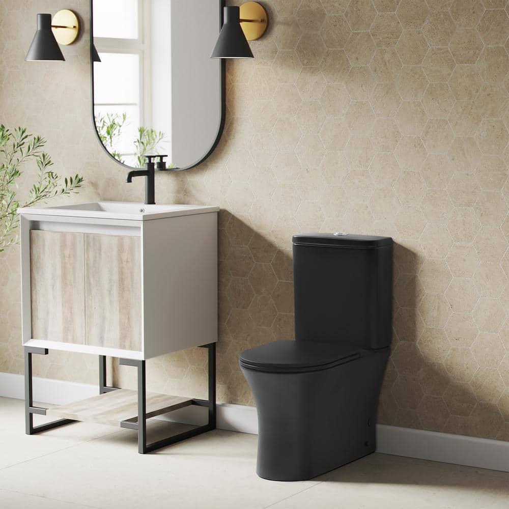 Swiss Madison Calice 2piece 128 GPF Dual Flush Elongated Rear Outlet Toilet in Matte Black Seat Included