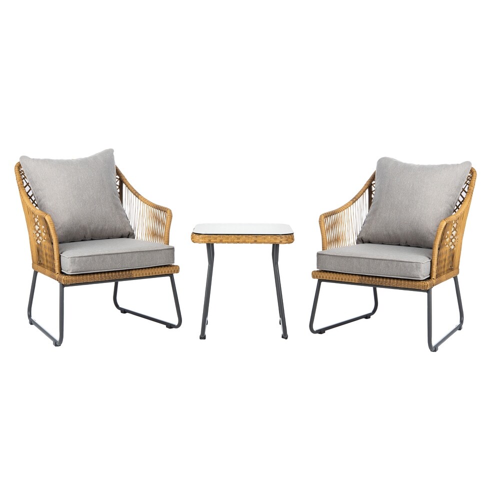 SAFAVIEH Outdoor Living Jensen 3Pc Lounge Set.   CHAIR: 26.3x29.3x31.9 TABLE: 18.5x18.5x19.3