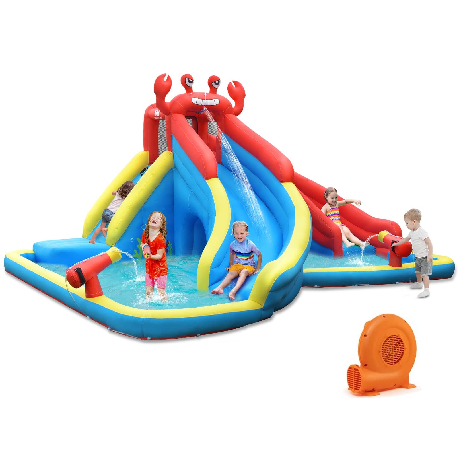 BOUNTECH Inflatable Water Slide | Crab Themed Bouncer Park w/Double Slides