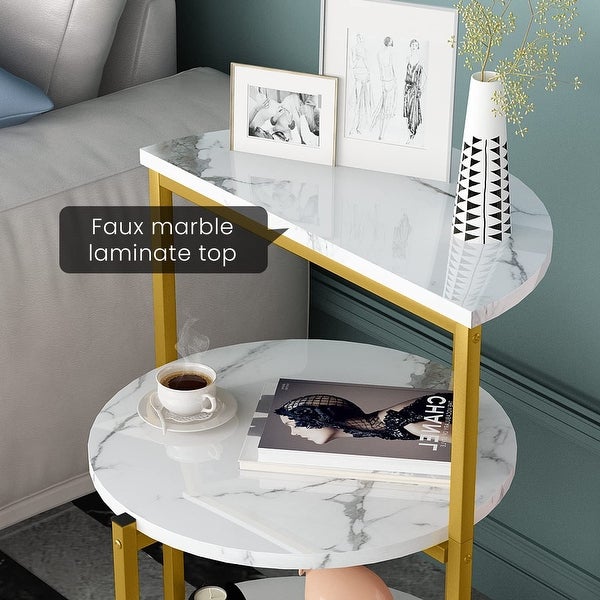 3-Tier Faux Marble Side Table， Small End Table with Storage Shelves， Sofa Side Table Bedside Table Nightstand for Living Room