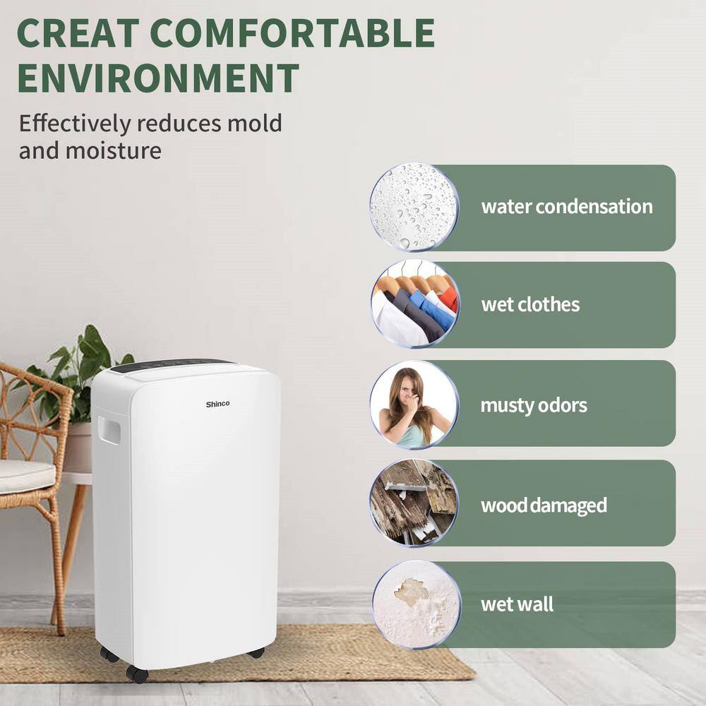 Shinco 40 pt. 2000 sq.ft. Dehumidifier in White with Auto Defrost Quietly Remove Moisture Intelligent Humidity Control JSXKRY071802