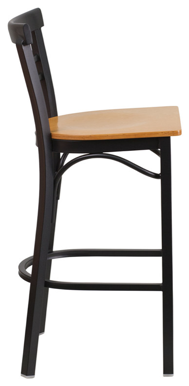 Black Two Slat Ladder Back Metal Restaurant Barstool   Natural Wood Seat   Transitional   Accent Chests And Cabinets   by VirVentures  Houzz