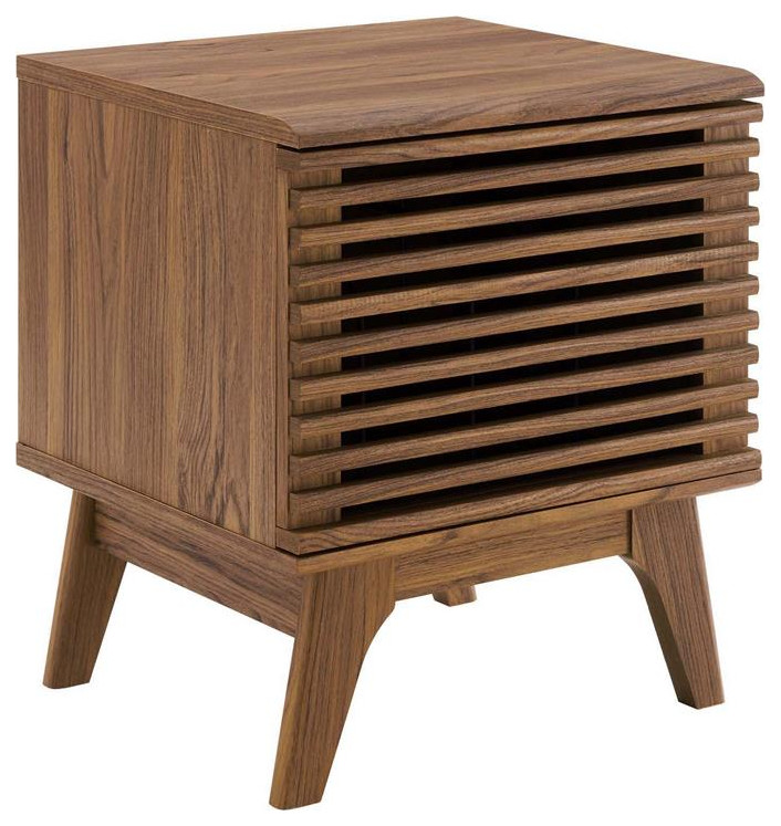 Modway Render Wood  ampVinyl Record Display Stand with Hinged Door in Walnut   Midcentury   Side Tables And End Tables   by GwG Outlet  Houzz