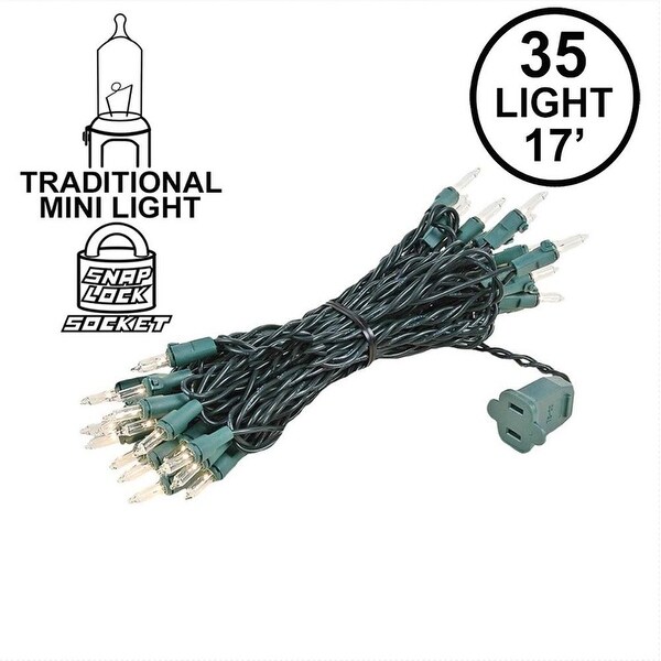 35 Light Clear Christmas Craft Mini Light Set，Green Wire，17' Long