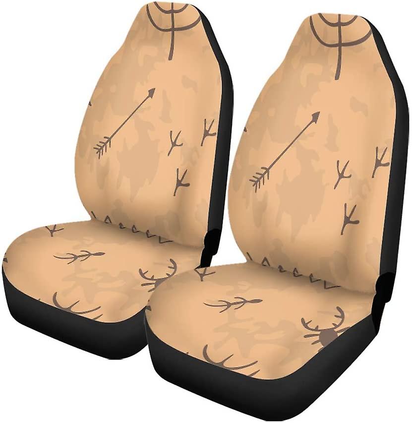 Set Of 2 Car Seat Covers Hand Painted Antlers Arrows Bird Paw Prints Universal Auto Front Seats Protector Fits For Car，suv Sedan，truck