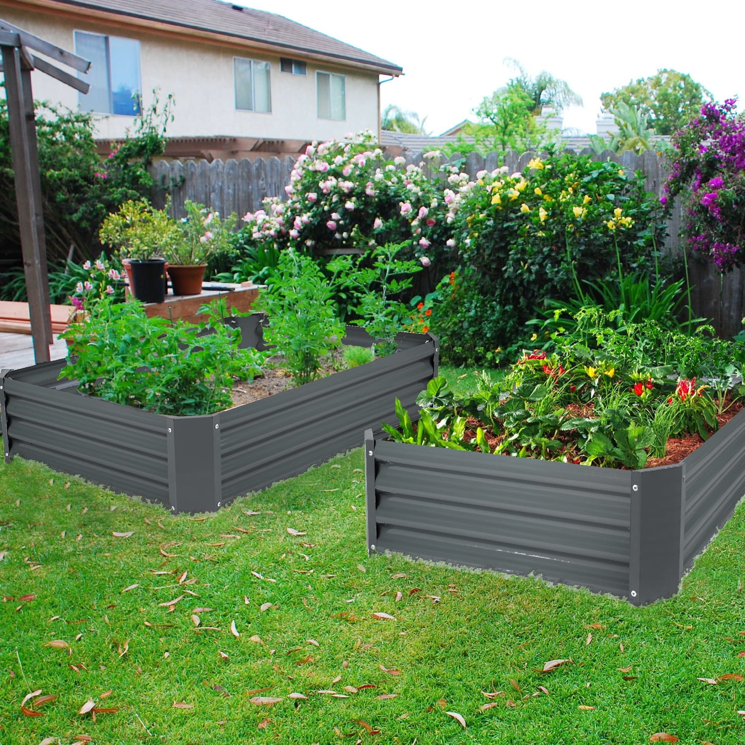 2 pack Galvanized Raised Garden Bed Metal Elevated Planter Box Kit for Outdoor Vegetable Flower Herb Rectangular Steel Bottomless Frame Gardening Protection Patio Decoration (Gray, 8x3x1ft)