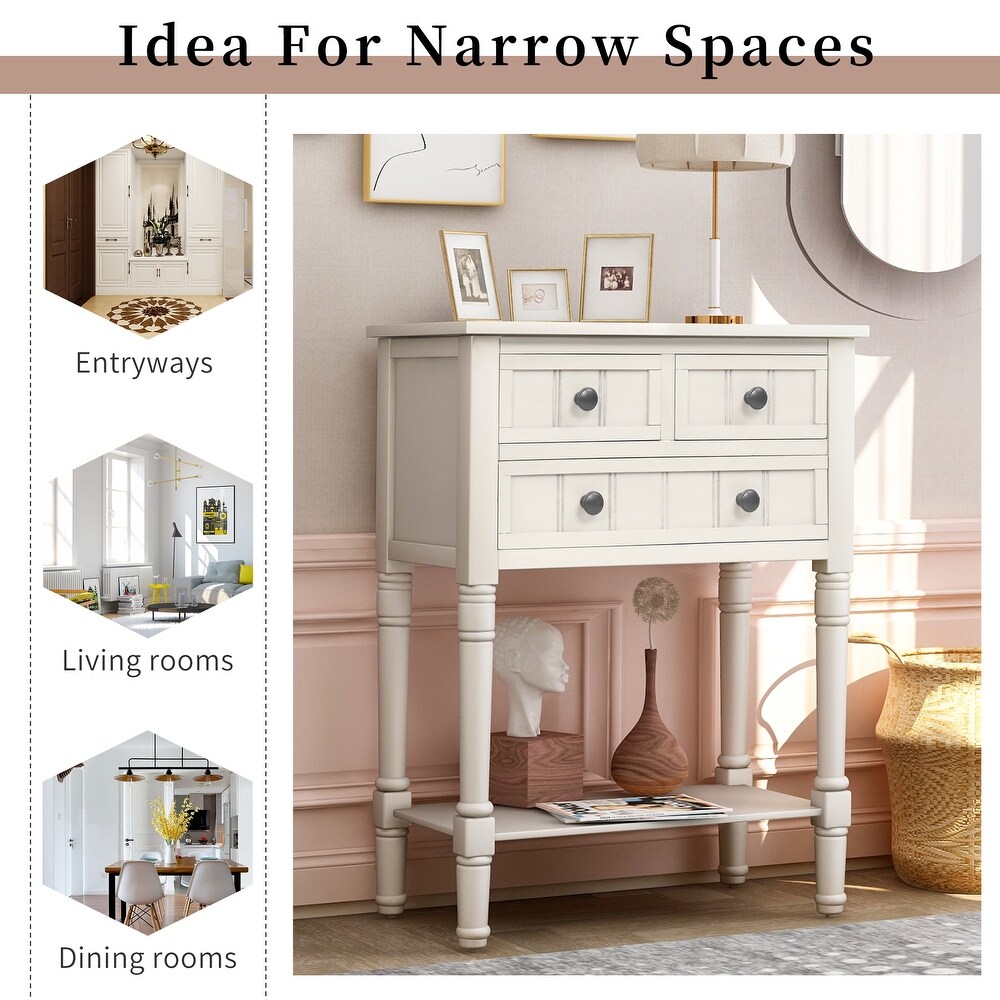 Narrow Console Table   with Three Storage Drawers and Bottom Shelf for Living Room   Easy Assembly