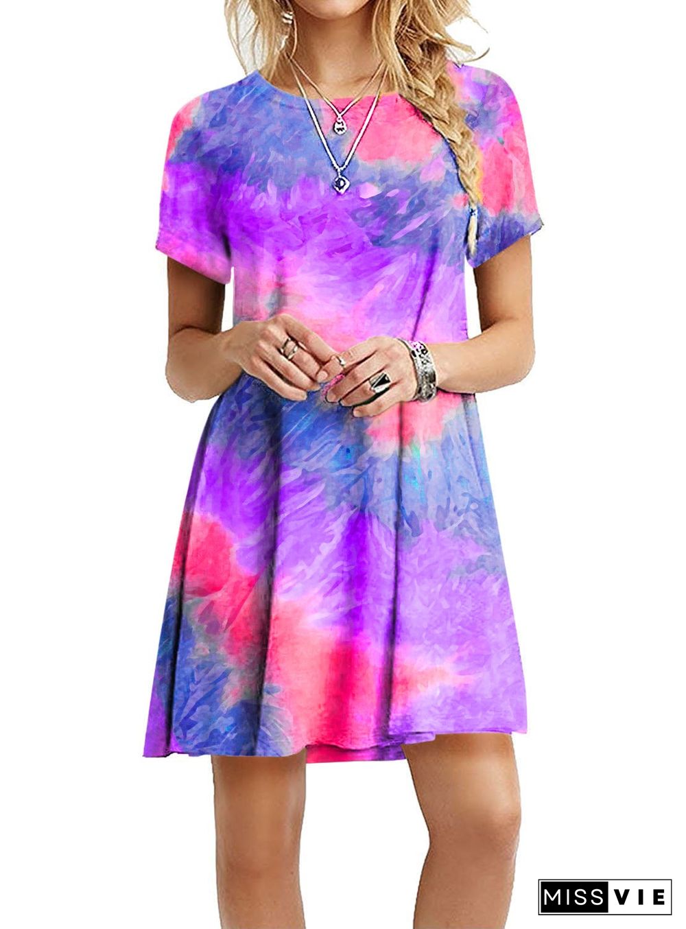 Slim Rainbow Tie-dye Printed Dress