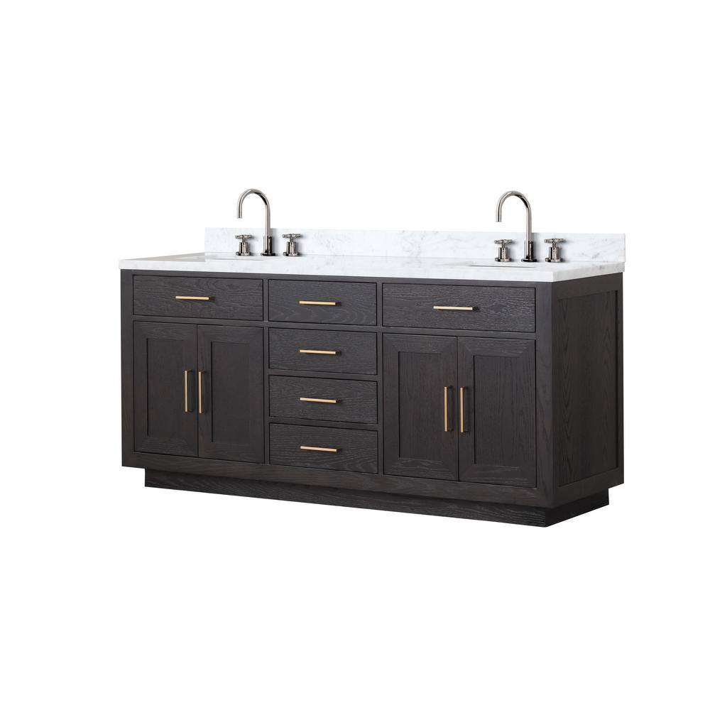 Lexora Condor 72 in W x 22 in D Black Oak Double Bath Vanity Carrara Marble Top and Faucet Set LVCO72DJ101