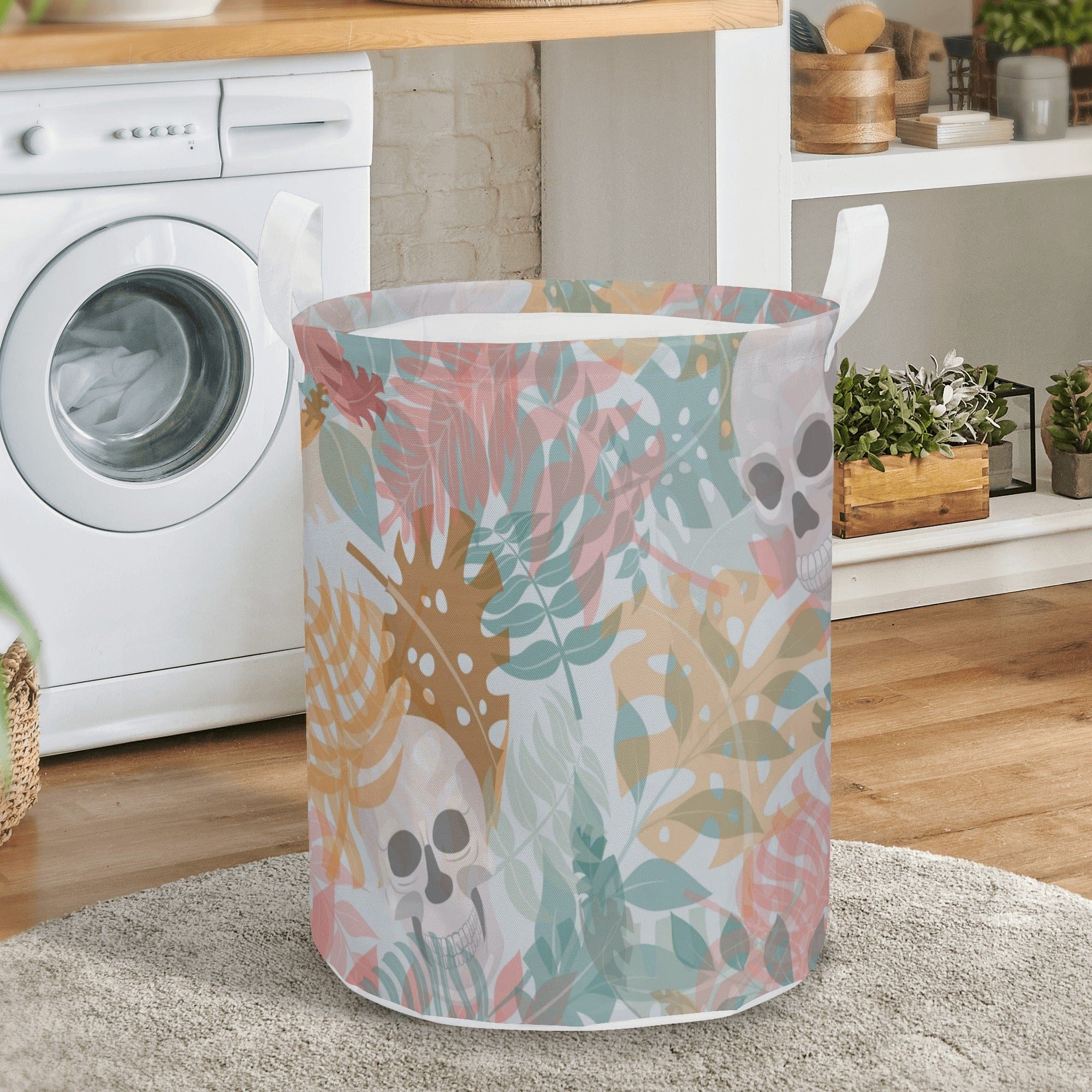 Pastel Skull Round Laundry Basket