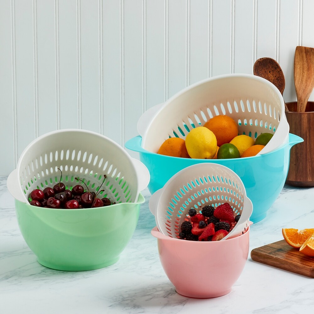 6 Piece Mixing Bowls with Colanders Set  Assorted Colors