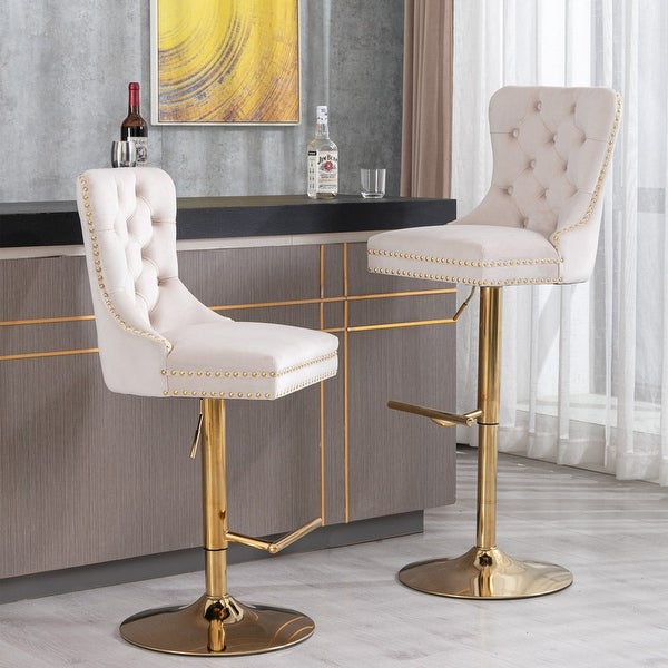 Set of 2 Swivel Velvet Barstools Adjusatble Seat Height from 25-33 Inch， Modern Upholstered Bar Stools