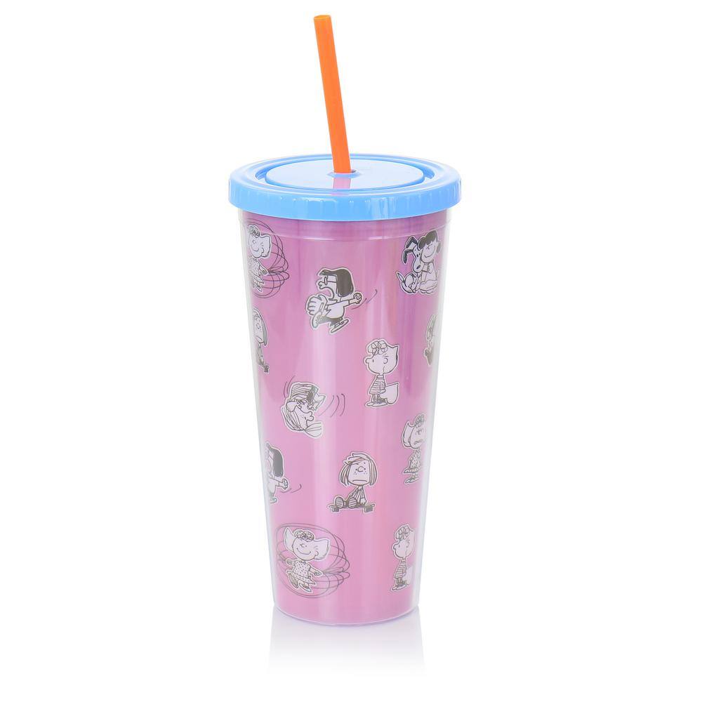 Gibson Peanuts 70th Anniversary 23.6 fl. oz. Assorted Colors Plastic Tumbler Set with Lids and Straws 985115915M