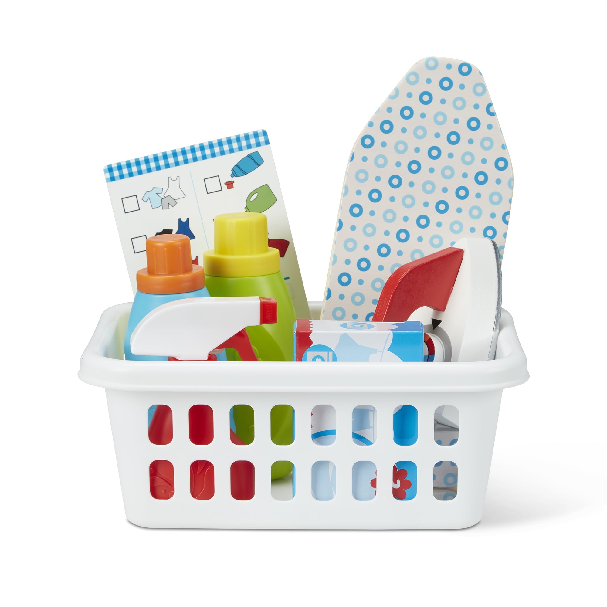 Melissa and Doug Laundry Basket Play Set With Wooden Iron， Ironing Board， and Accessories (14 Pcs)