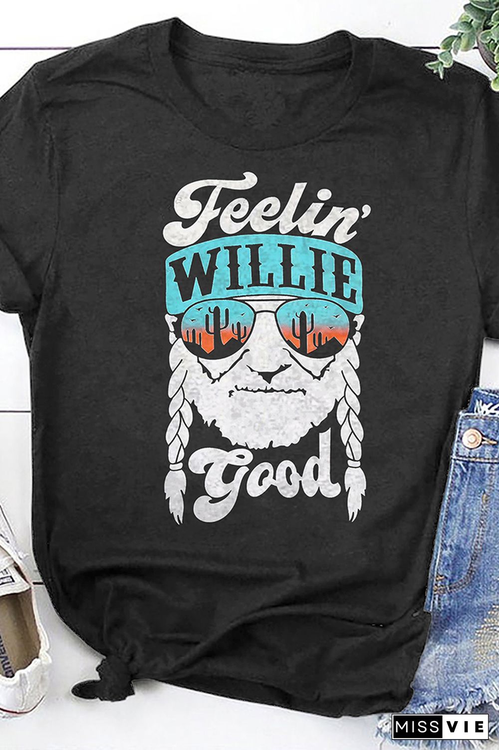 Feelin' Willie Good Print Graphic Tees for Women Wholesale Short Sleeve T shirts Top