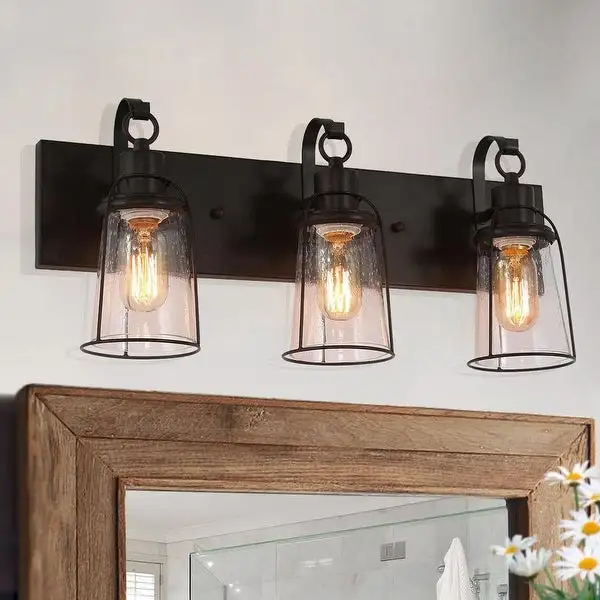 Farmsy Modern Farmhouse 3-Light Linear Glass Bathroom Vanity Lights Industrial Metal Wall Sconces - L22