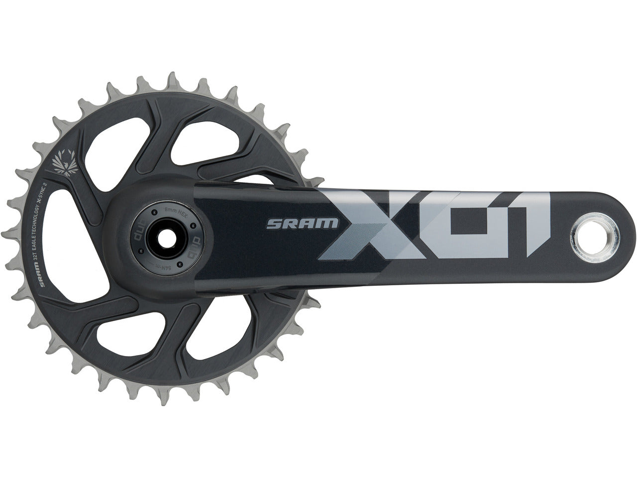 SRAM X01 Eagle DUB 12 Spd Crankset - 55mm Chainline - Lunar-Polar Black