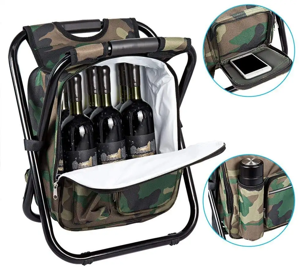 Multifunction Fishing Backpack Chair Portable Hiking Camouflage Camping Stool  Folding Cooler Insulated cooler bag chair