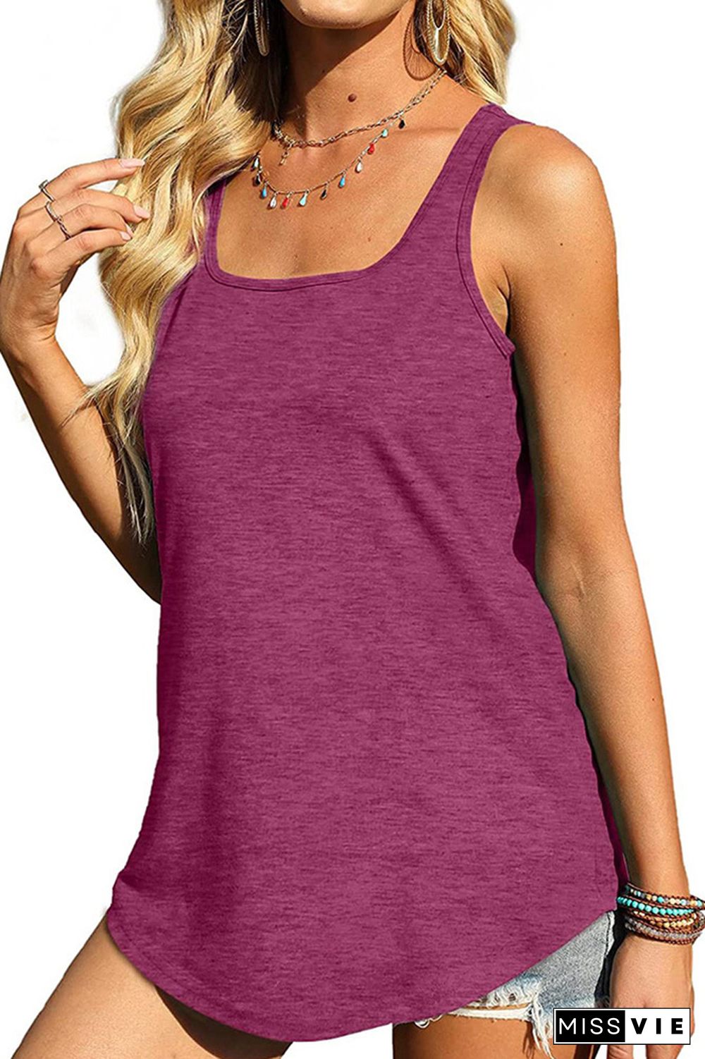 Plain Square Neck Jersey Tank Top