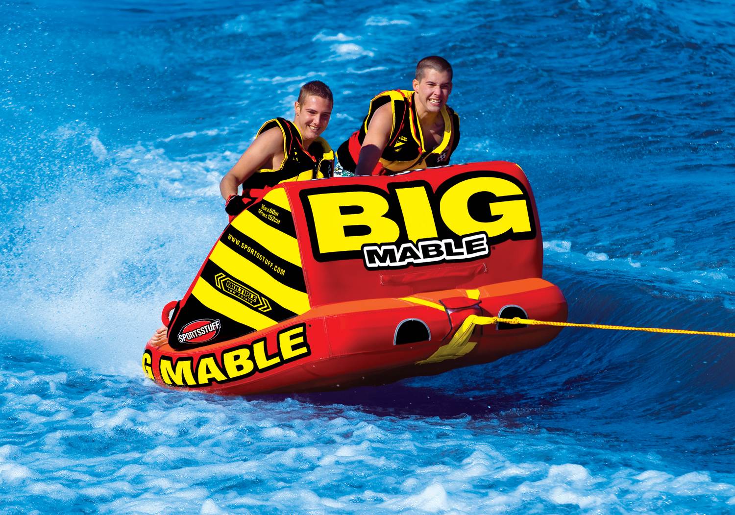 SPORTSSTUFF 53-2213 Big Mable Double Rider Towable Inflatable Tube with Tow Rope