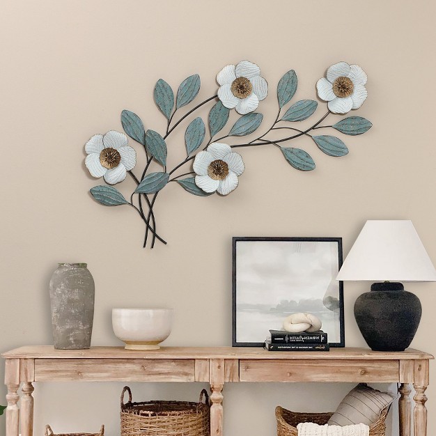 Luxenhome Magnolia Flowers Metal Wall Decor Multi color