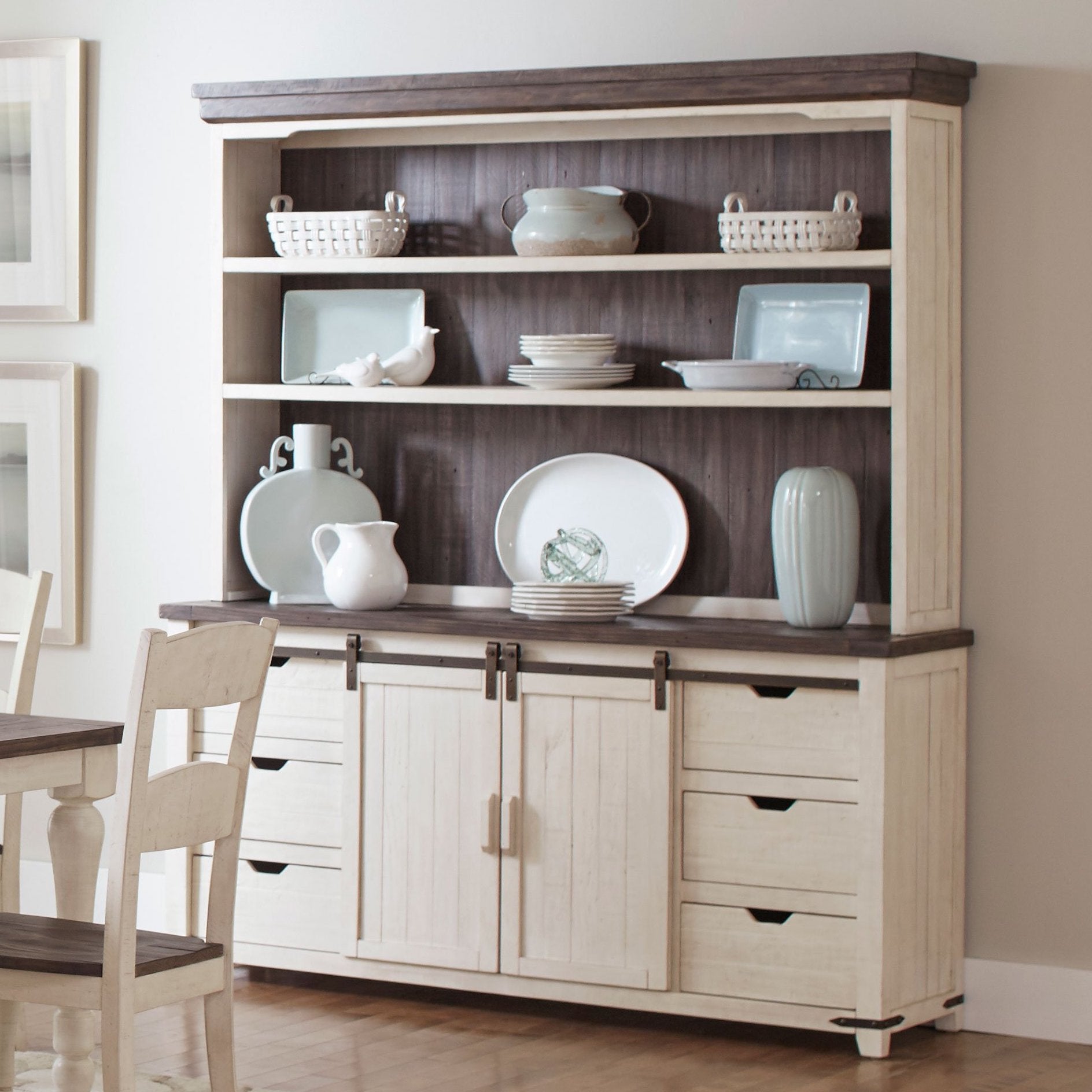 Loft Server & Hutch Set in Vintage White