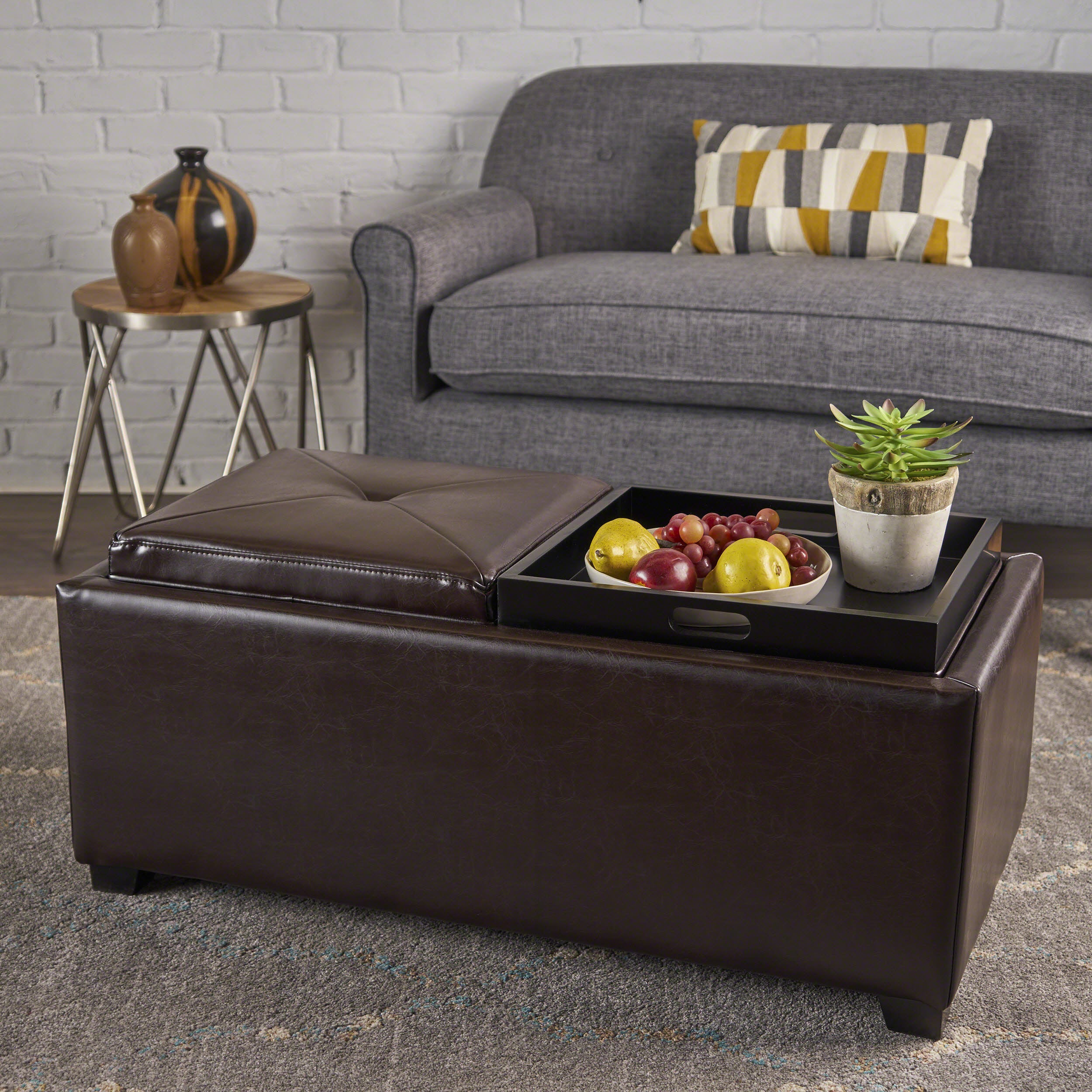 Kenwell 2-Tray-Top Storage Ottoman Coffee Table