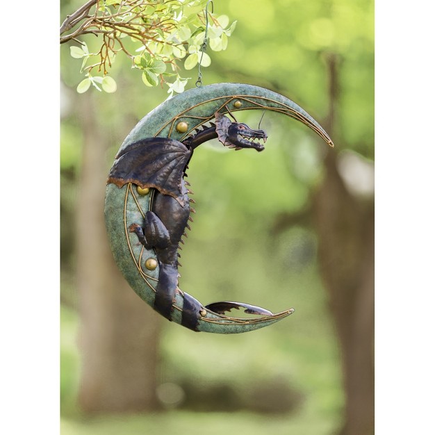 Evergreen Metal Dragon On Moon Hanging Sculpture