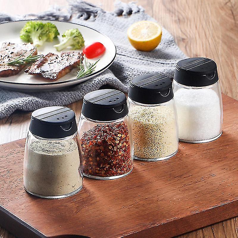 4pcs Double Lids Seasoning Shakers Glass Bottles Spice Shakers Sifter Barbecue Spice Jars Salt And