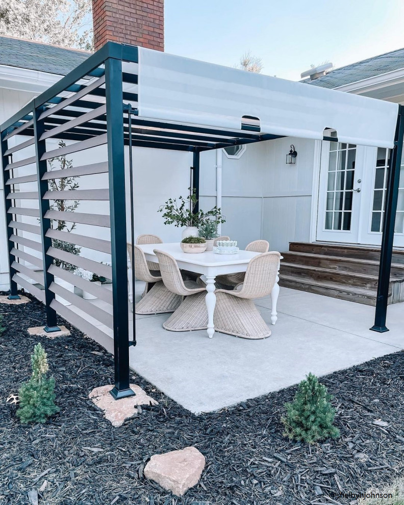 Sunjoy 10  x27x12  x27Modern Steel Pergola With White Adjustable Shade   Transitional   Pergolas   by Golden Bull Marketing  LLC  Houzz