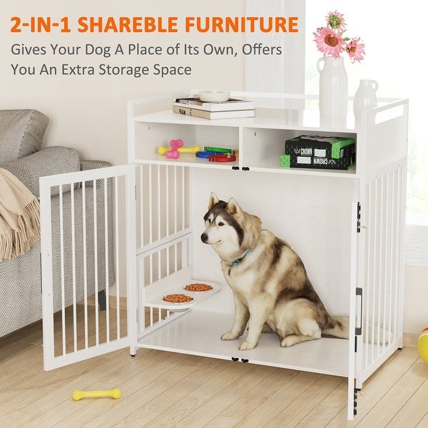 Dog Crate with Storage Shelves End Table Indoor Kennel Furniture