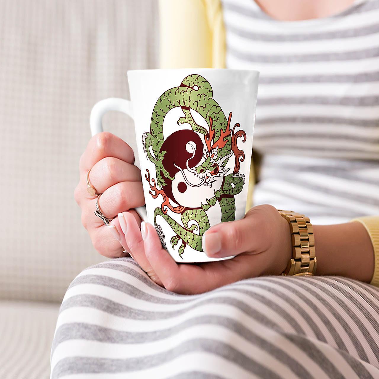 Dragon Yin Yang Art NEW White Tea Coffee Ceramic Latte Mug 17 oz | Wellcoda