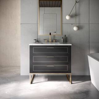 BEMMA Markham 36in. W x 22in. D x 34in. H Free-standing Single Bath Vanity in BlackSatin Brass with White Marble top V-MK36SFM-04BS-M03S-3